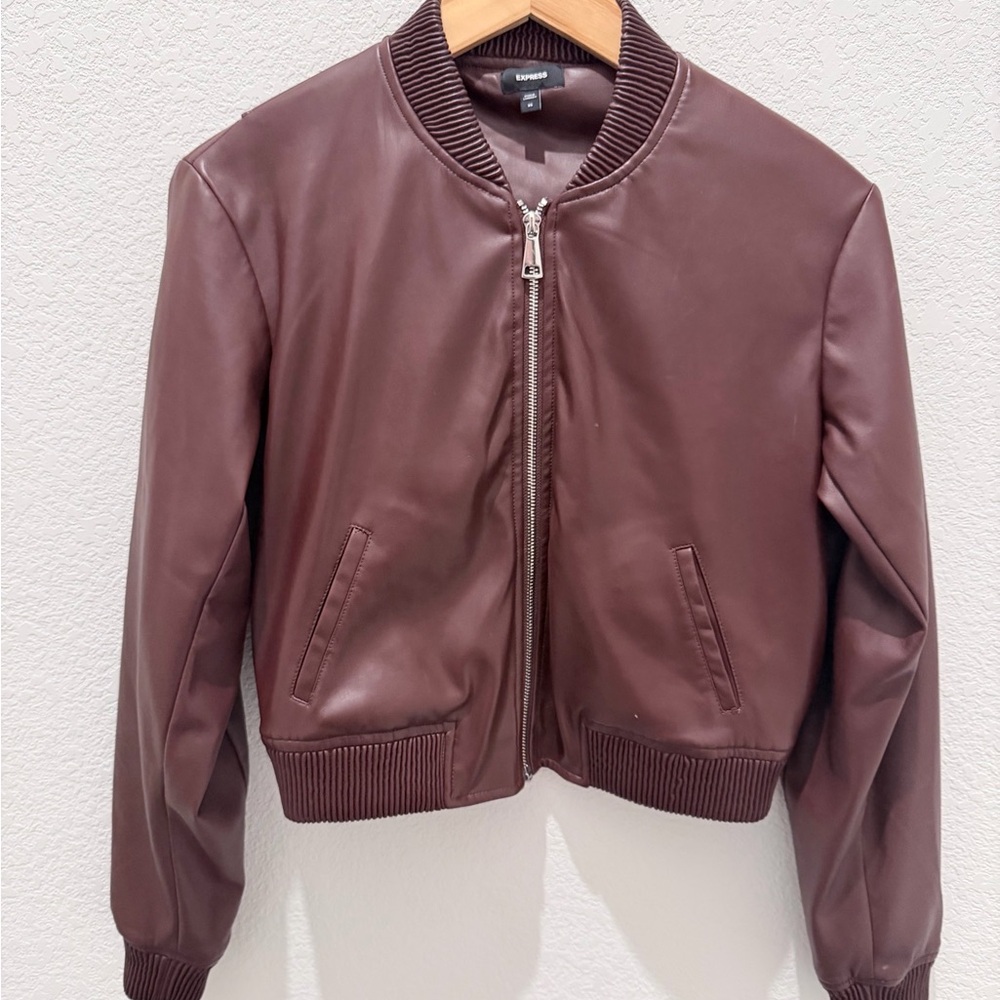 Express Faux Leather Cropped Bomber
